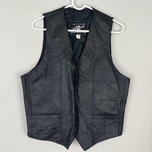 JAFRUM MOTORCYCLE GEAR Leather Biker Vest Men’s Sz 40 Black Snap Western Grunge